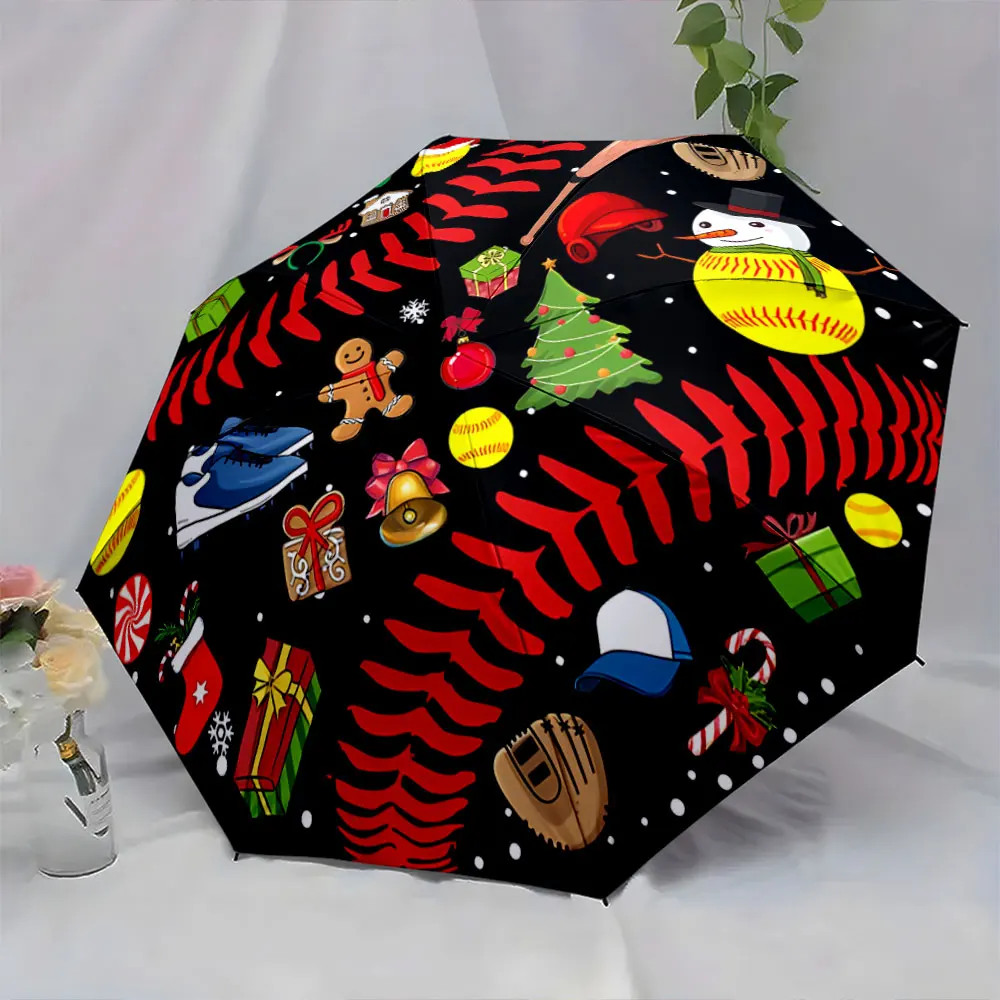1PC Festive Baseball-Themed Umbrella Design for Holidays Print 8 Iron Ribs Folding Umbrella Auto-Open Fashion Sunshade