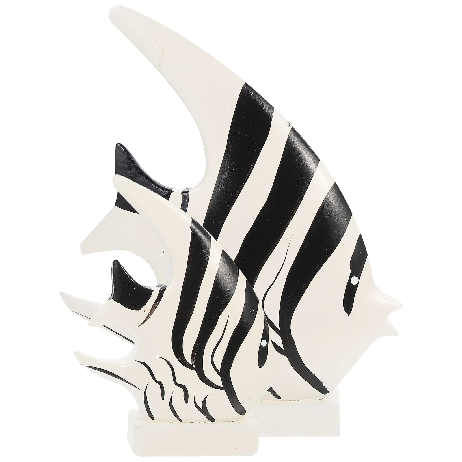 2Pcs Black White Striped Fish Ornament Mediterranean Style Wooden Fish Decoration Home Desktop Adornment Birthday Gift Coastal