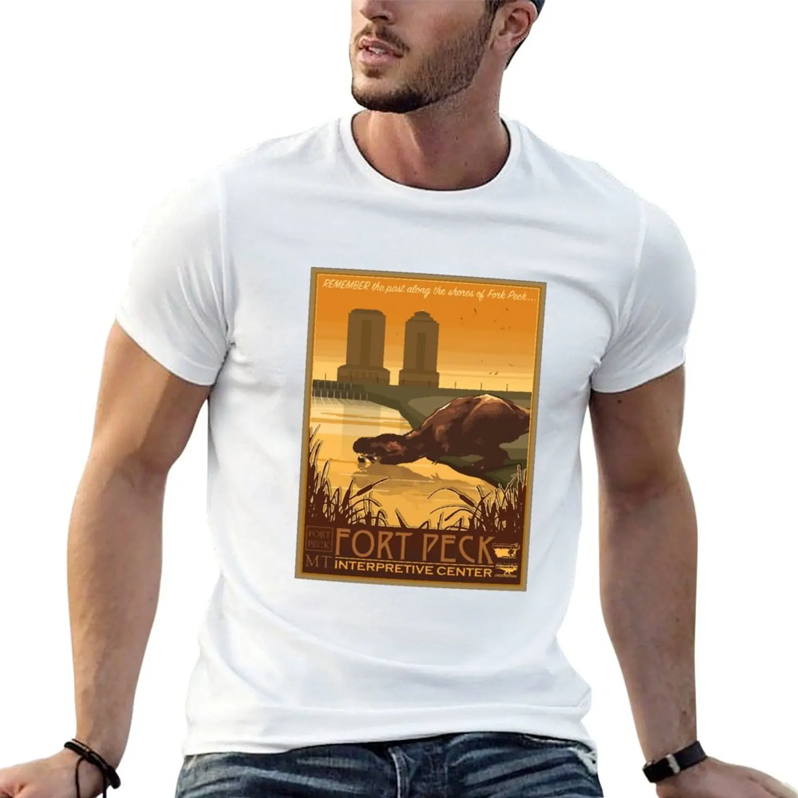 T-shirt du centre d'interprétation Fort Peck, t-shirt de sport basique à manches courtes