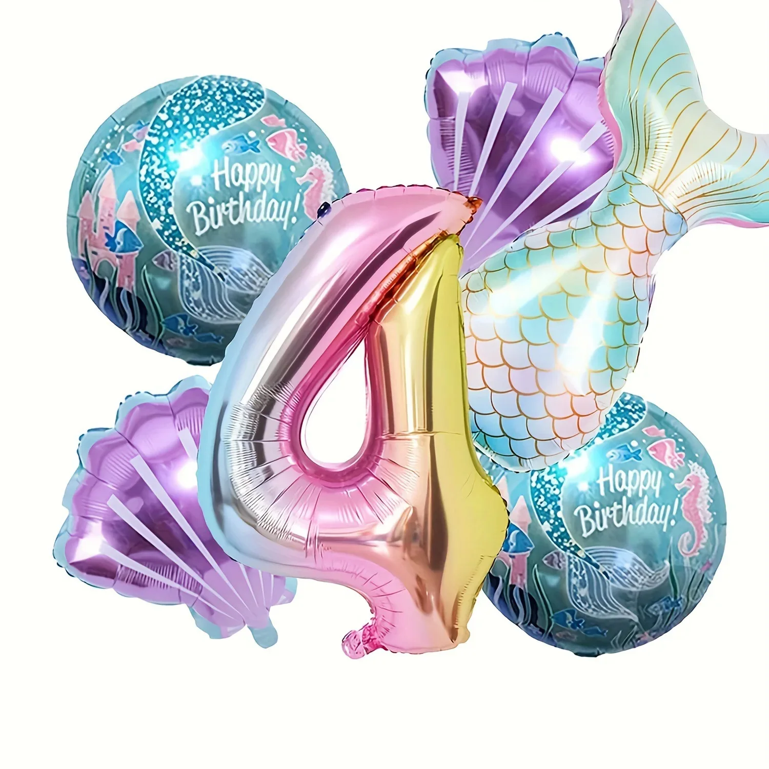 6-teiliges Meerjungfrauenschwanz-Kugel-Set aus digitaler Folienballon, Meerjungfrau, Ozean, Märchen, Meer, Thema, Mädchen, Geburtstag, Party, Nummer 0–9, Dekoration – Detail 10