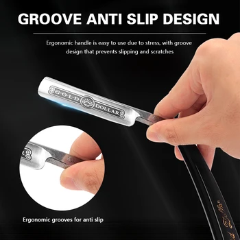 มีดโกนผู้ชายคุณภาพสูงแบบดั้งเดิมสแตนเลสสตีลตรงด้านข้างเครื่องโกนหนวดเคราและเครื่องกําจัดขนบนใบหน้าช่างทําผม