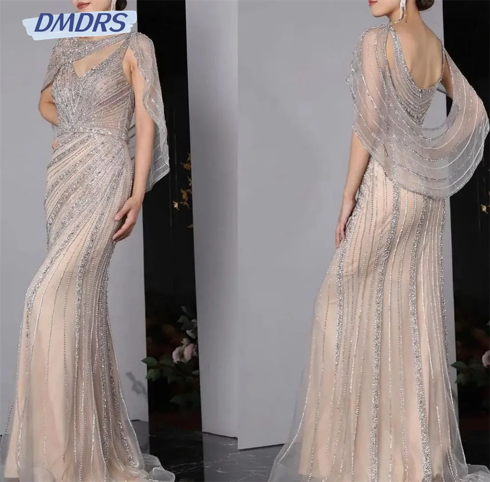 Charming One Shoulder Sleeve Evening Dress 2024 Sexy Beaded Prom Gowns Simple Floor-Length Dress Custom Made Vestido de novia