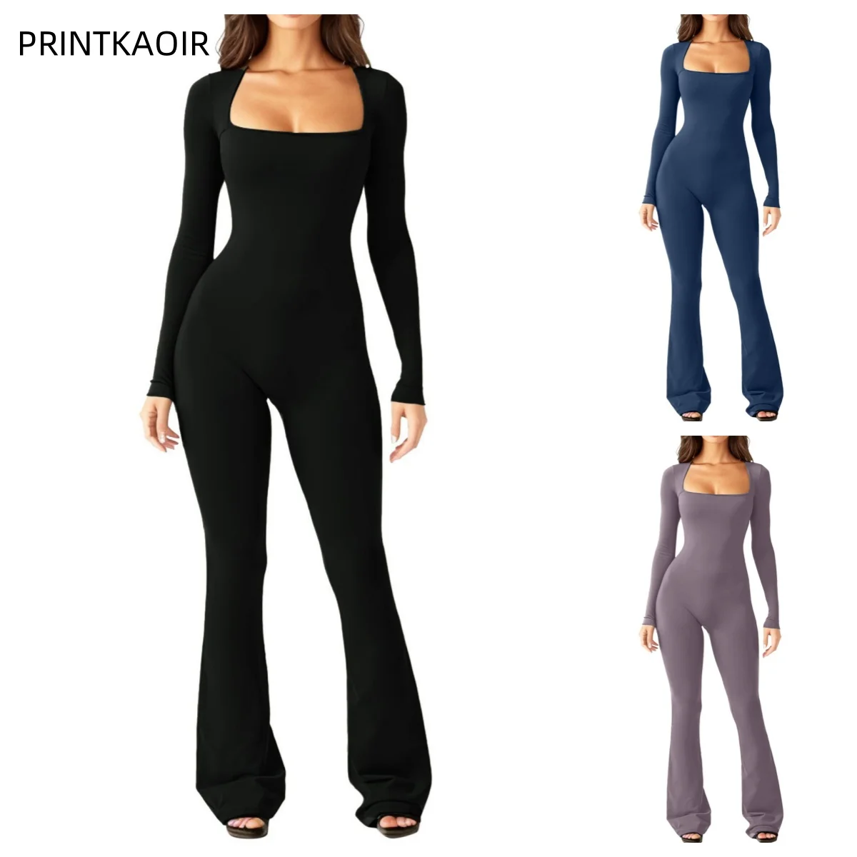 New Popular Women Wide Leg Yoga Bodysuit Outfit One Piece Gym Fitness High Quality Sport Long Sleeve Plus Size Jumpsuit