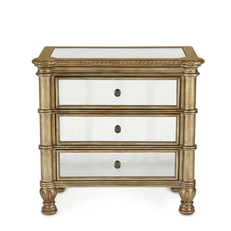 Neoclassical Solid Wood Carving Flower Nightstand Vintage Old Bedside Table Locker Furniture Decorative Side Table
