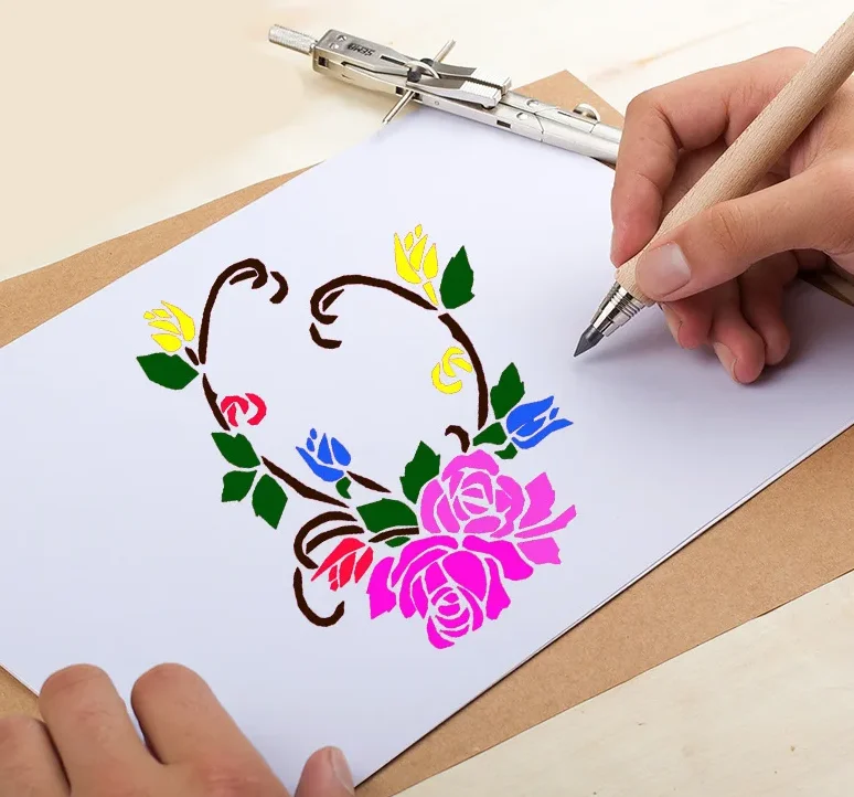 Flower Layering Stencils para Scrapbook, Template decorativa, DIY Album Pintura, Colorir e Embossing, Photo Album, 15 centímetros