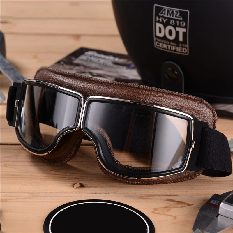 Okulary motocyklowe Wiatroodporne okulary motocyklowe Okulary przeciwsłoneczne Retro Uniwersalne składane skórzane akcesoria motocyklowe Retro