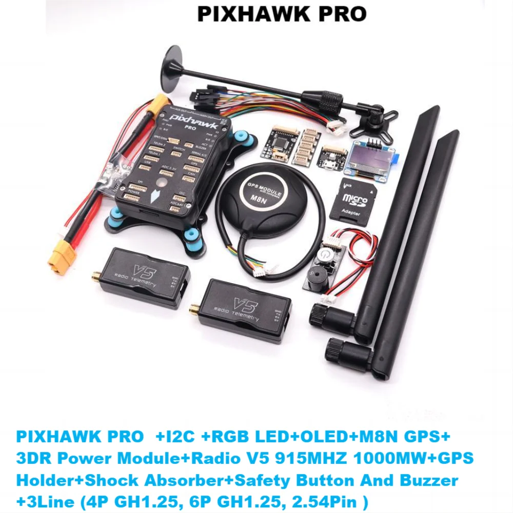 Pixhawk-Contrôleur de vol PIX 32 bits 2.4.8 PRO, avec M8N GPS + 433/915Mhz 100/500mw, télémétrie radio + interrupteur de sécurité + buzzer + RVB + I2C