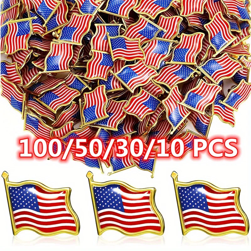 10/30/50/Pcs American Flag Brooches, Flying Flag Enamel Lapel Pins Patriotic Badge Button Pins for Suit Lapel Decor