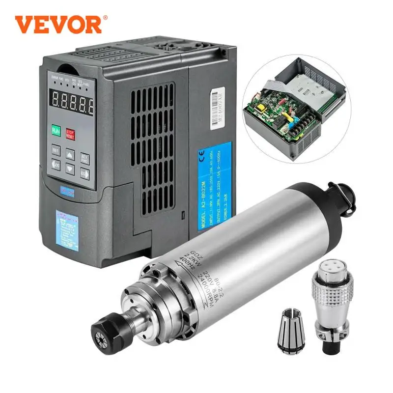 VEVOR 3HP 2.2KW محول تردد متغير VFD و 2.2KW مبرد هواء لمحرك المغزل مع ER20 كوليت تشاك لطحن جهاز التوجيه باستخدام الحاسب الآلي