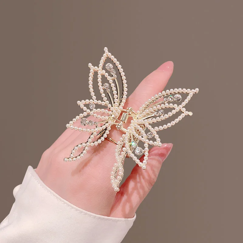 Grampos de cabelo borboleta para mulheres e meninas, metal aberto, rabo de cavalo, clipe elegante, gancho vintage, acessórios de moda