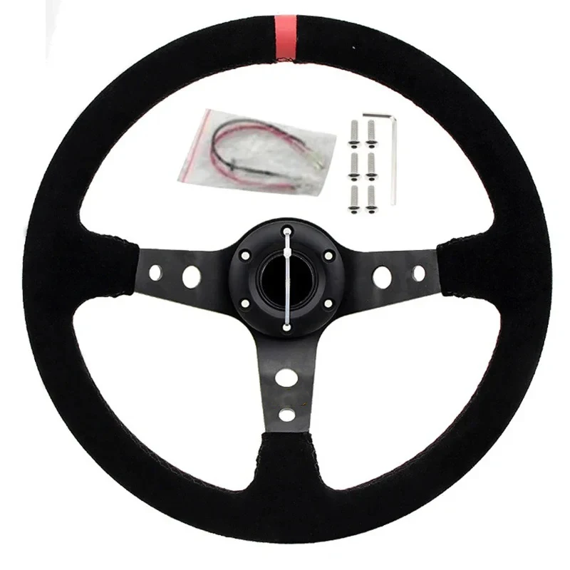 

Car Modified Sports Steering Wheel Suede Matte Leather 14 Inch 350MM 6-Hole Red Blue Yellow Imitation Racing Universal Steering