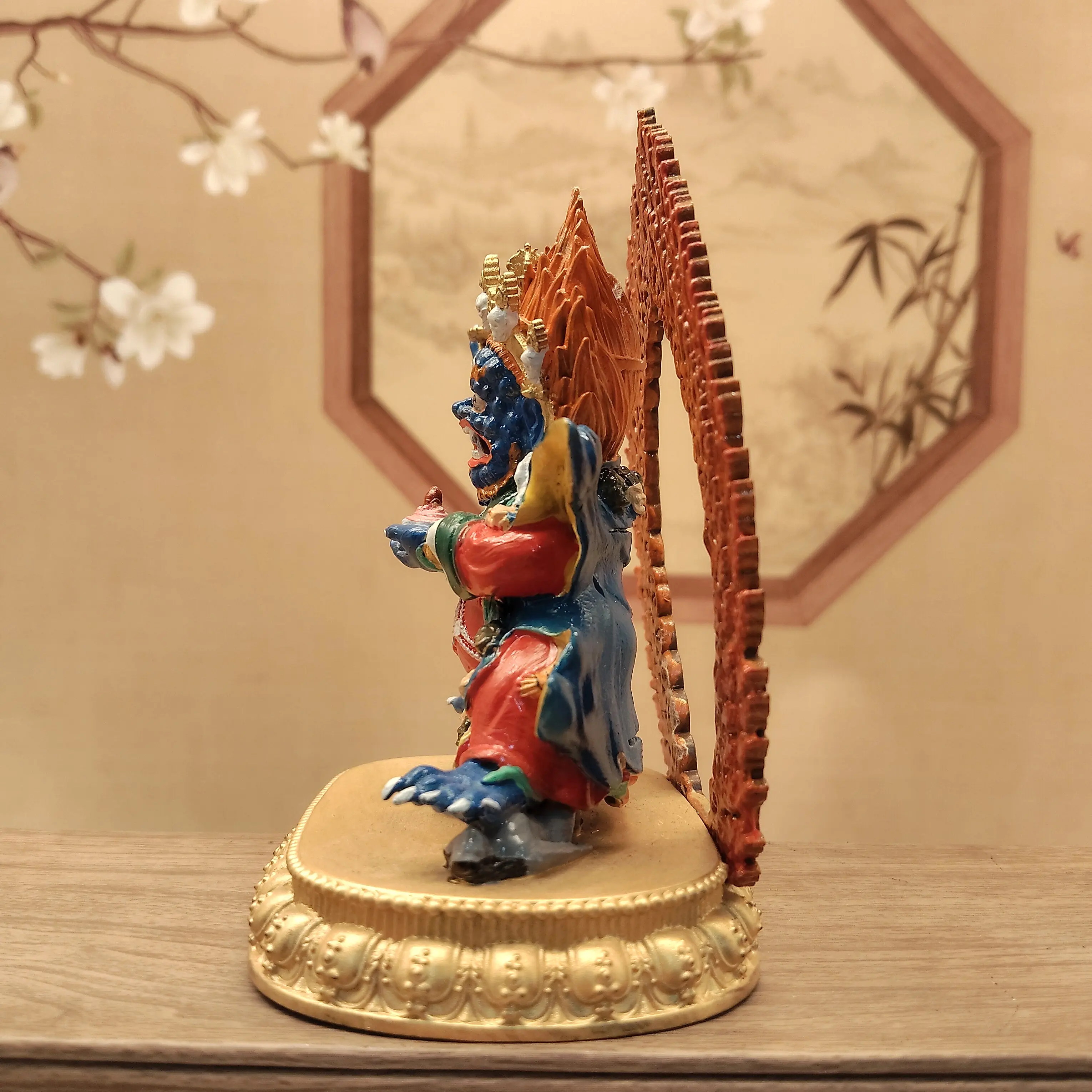 Nepal Handmade Painted Two-Arm Mahakala Vajrapani Statue 10cm Altar Home Protection Deity