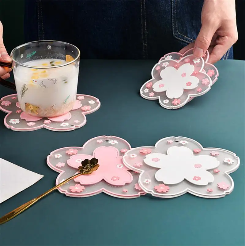 1PC Kawaii Japan Style Sakura Coffee Cup Coaster Cherry Blossom Heat Insulation Table Mat For Tea Milk Mug Home Decors