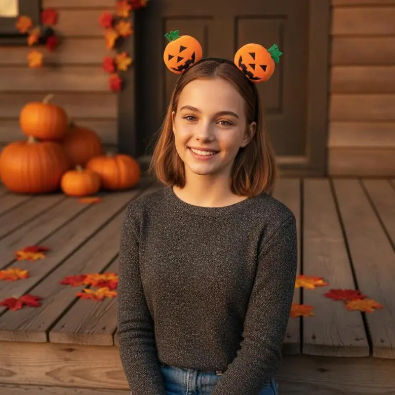 Halloween-Kürbis-Stirnband Festliches Kostüm-Accessoire Niedliches Cartoon-Puppen-Haarband Dunkler Stil Persönlichkeits-Trend Unisex-Kopfbedeckung – Detail 6