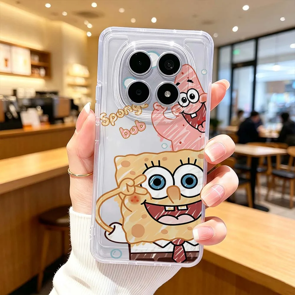 Cartoon Cute S-SpongeBob Cover For Xiaomi POCO X7 X6 X5 F7 F6 F5 F4 M8 M6 C85 C71 Pro Protective Transparent Phone Case