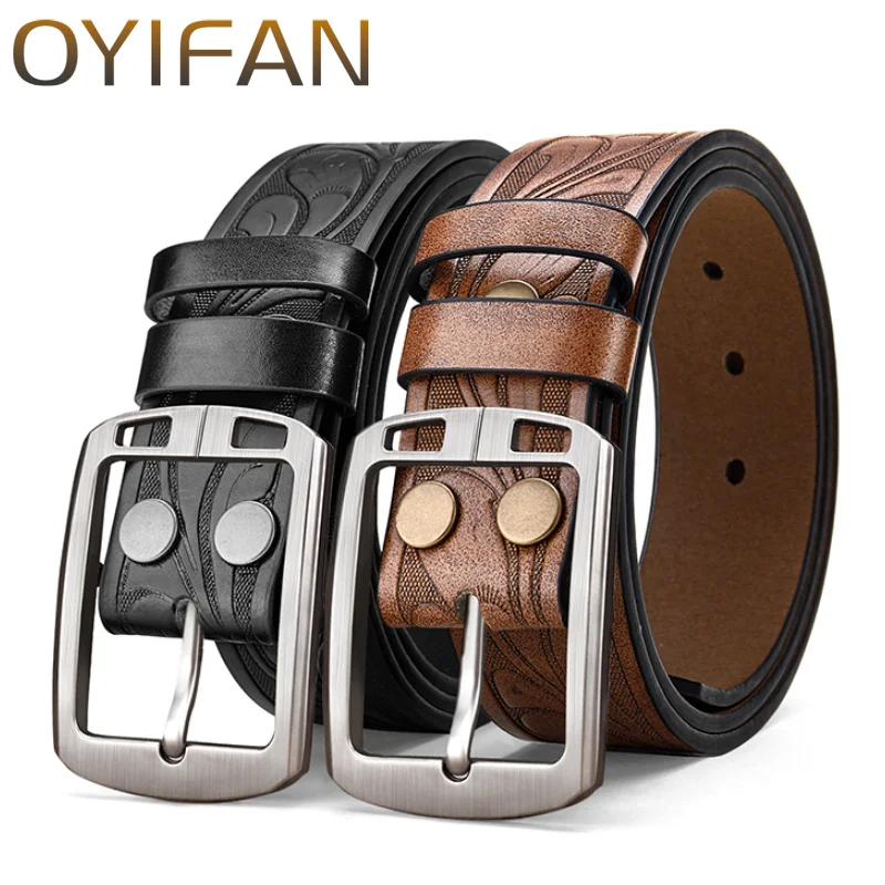 OYIFAN Western Cowboy Belt Vintage Men's Fashion Belt Pin Buckle Belt Best with Suit Pants, Jeans Belt for Men