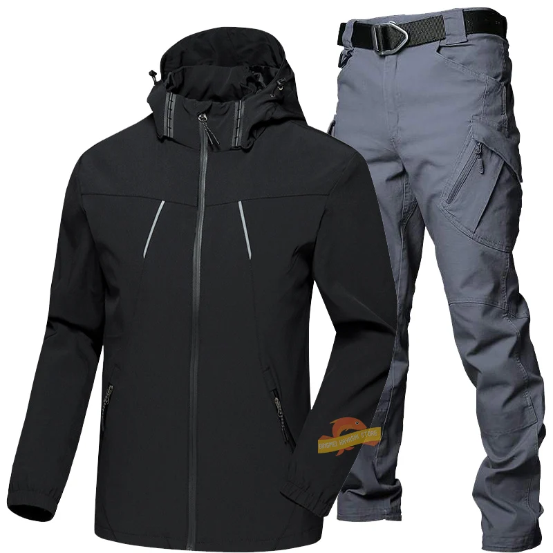 

Men Spring Autumn Thin Fishing Clothes Windproof Waterproof Reflective Jacket Tactical Pants Casual Sport Breathable Hiking Suit