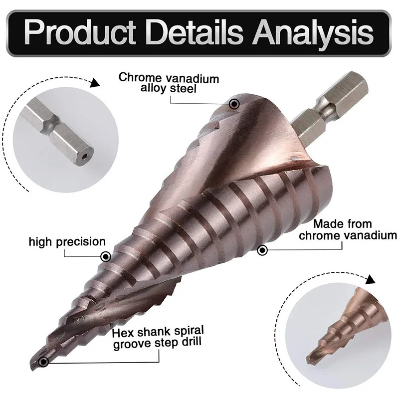 M35 HSS Co Broca Passo, Cobalto Cone Brocas, 4-32mm, Madeira, Aço inoxidável, Metal Hole Saw Tool Set, Hex