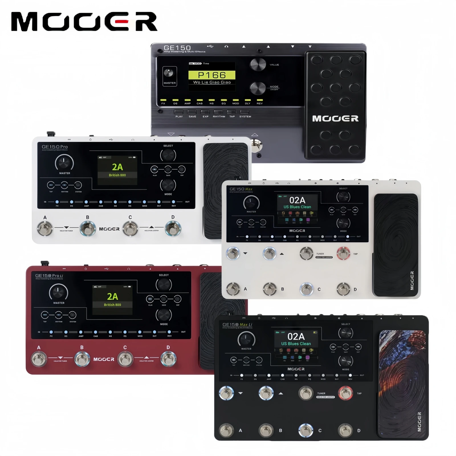 MOOER GE150/GE150 Pro/GE150 Pro Li/GE150 MAX/GE150 MAX Li Multi-Effects Guitar Pedal 55 Amps IR Support 80s Looper Expression
