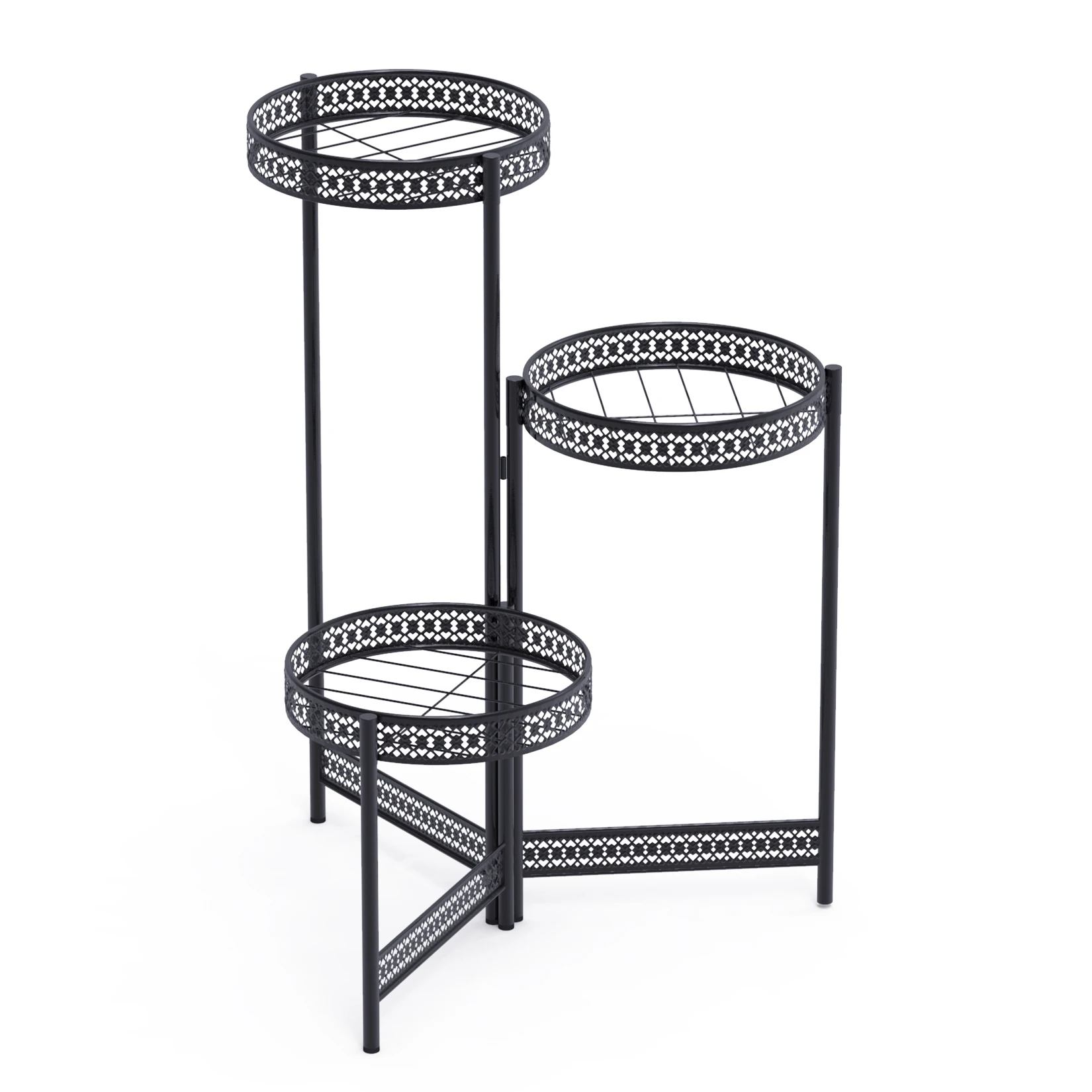 

3/4 Tier Metal Plant Stand Indoor Black Tall Flower Pot Holder Display Rack Foldable for Patio Garden Living Room Corner Balcony