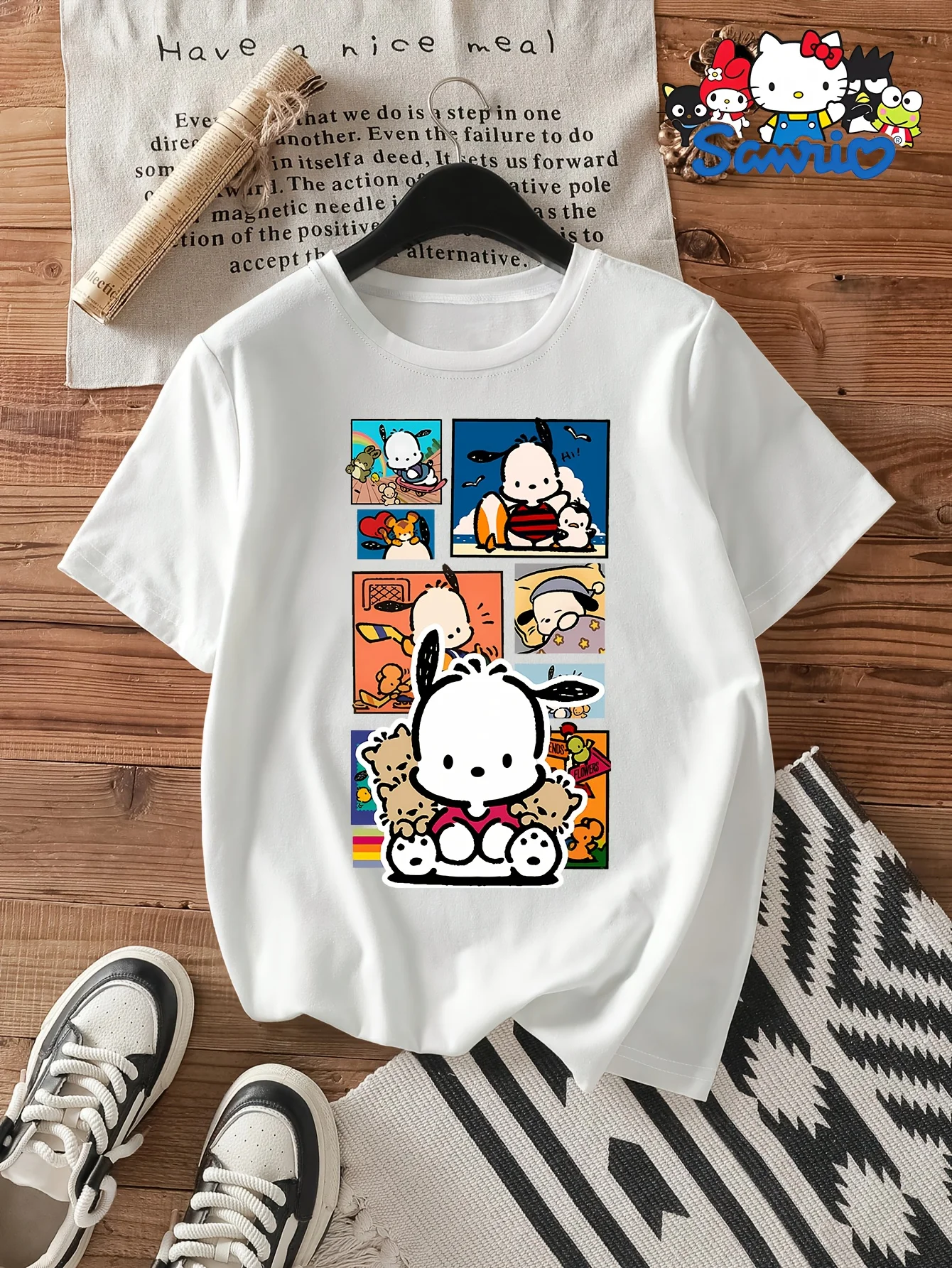 

MINISO женская футболка с мультяшным принтом Pocachoo и Friends, летний повседневный модный топ для повседневной носки, удобная модная футболка