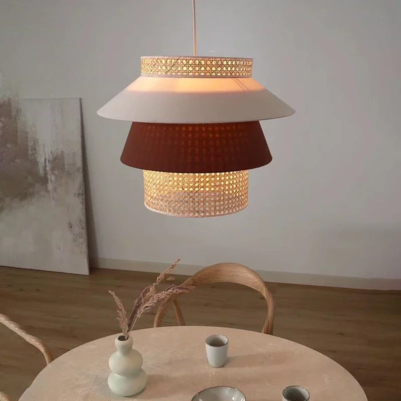 

Nordic Retro Wabi Sabi Wind Pendant lamp Handmade Hemp Rope Pendant Light for Bedroom Dining Living room Rattan Pendant Lights