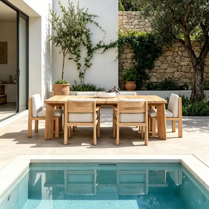 Solid Teak Modern Design Eco-Friendly Durable Outdoor Dining Table and Chairs Set for Hotel  Villa Garden Use