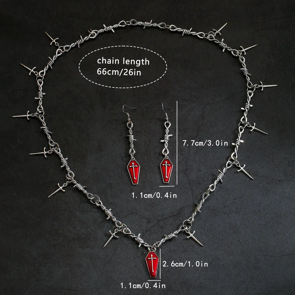 YK2 estilo de chica caliente gótico ataúd oscuro Cruz espada espina collar Harajuku Hip-hop Retro suéter cadena