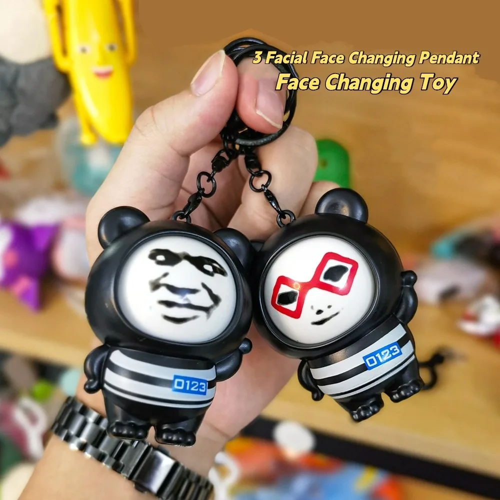 3 Facial Face Changing Pendant with Keychain DIY Crafts Face Changing Toy Chinese Style Mini Cartoon Doll Keychain Children