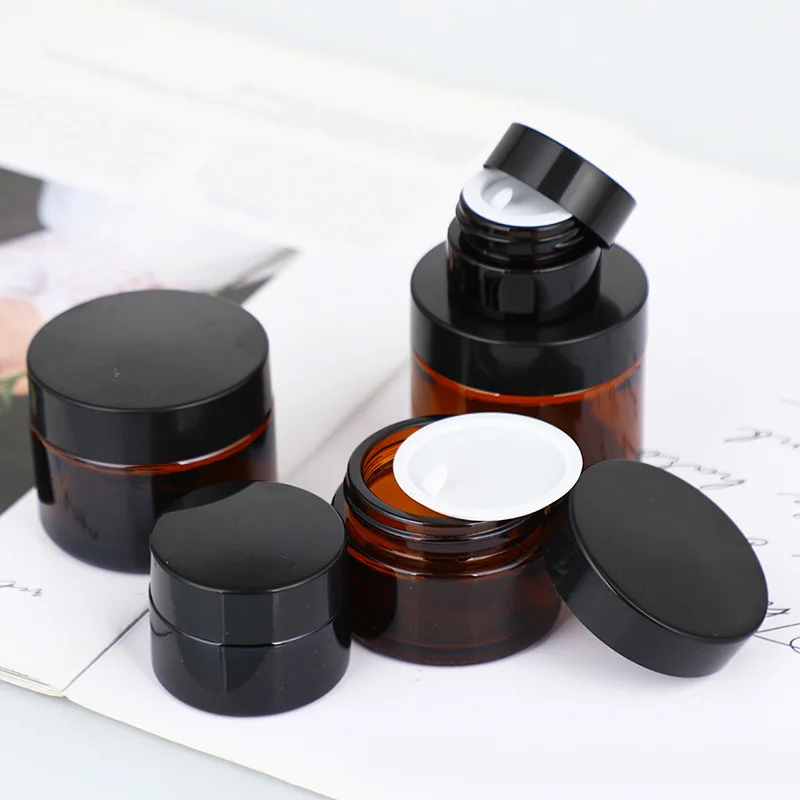 1 stks 5g-50g Amber Bruin Glas Cosmetische Pot Gezichtscrème Flessen Draagbare Reizen Gezichtscrème Cosmetische container Accessoires
