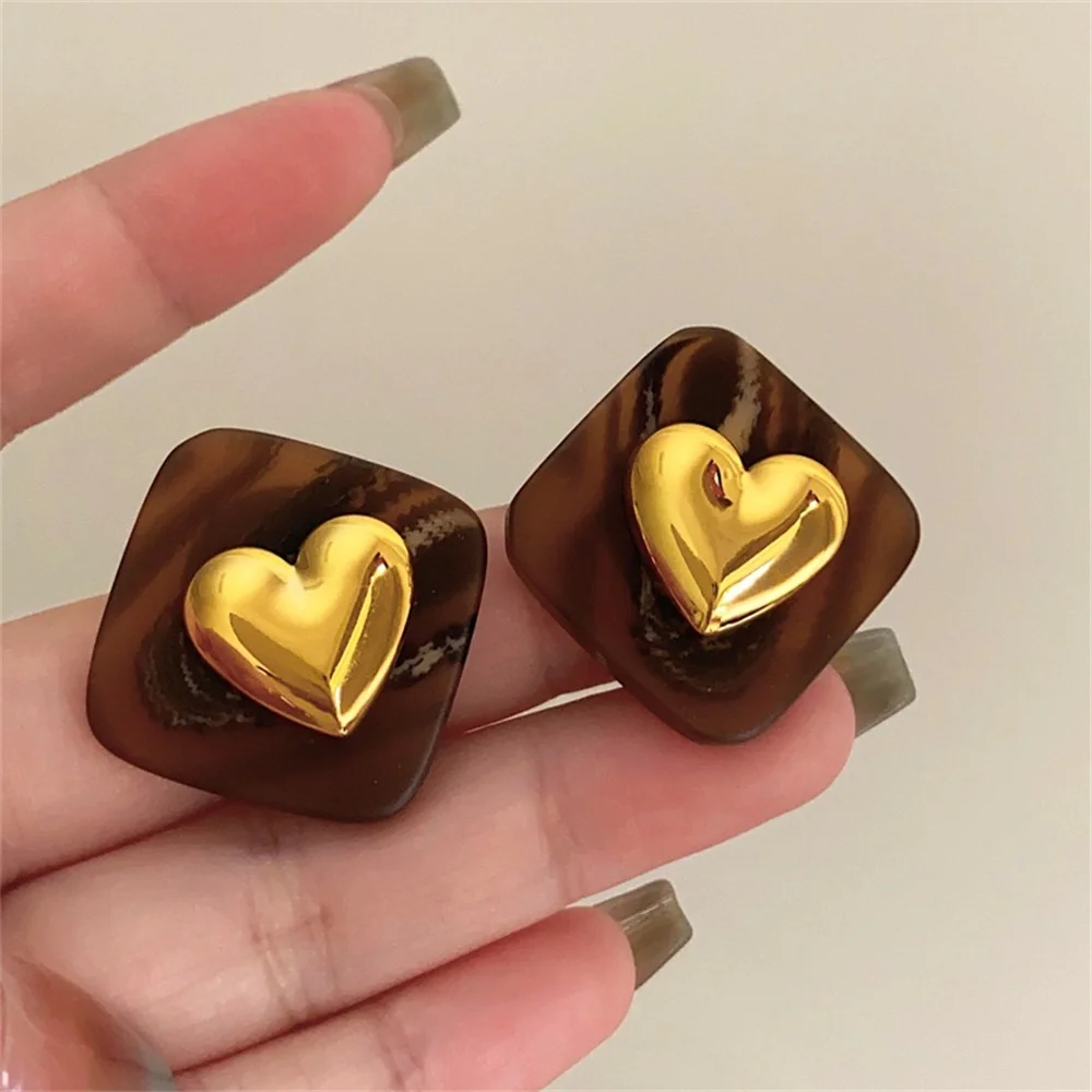 

Geometry Acrylic Smooth Heart-Shaped Earrings For Woman Fashion Luxury Metal Piercing Ear Stud Women's Jewelry Accessories Gift