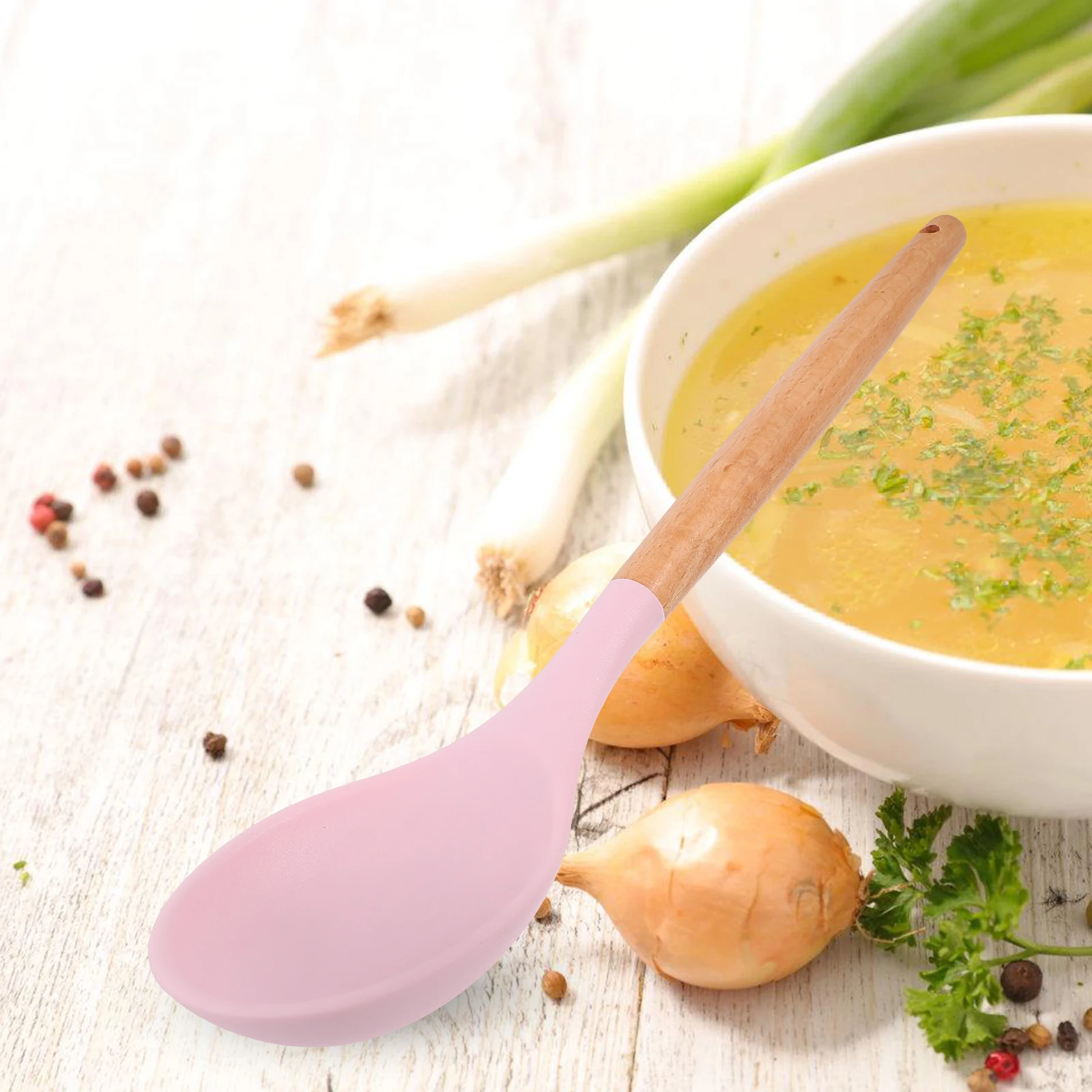 

Silicone Spoon Kitchen Utensils Nonstick Cooking Tools Food Grade Silicone Heat Resistant Safe Cookware Bamboo Wooden