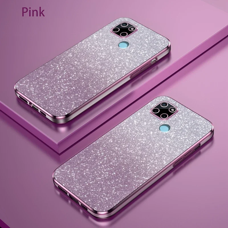 Realme C21 C25用スマホケース、Realme C20 C11 C15 C12 C25S用高級グラデーショングリッターメッキシリコンバックカバー