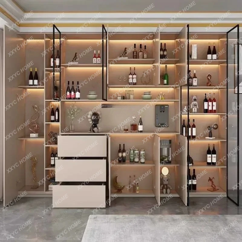 

Kitchen Cabinet Sideboards Tall Cabinet with Glass Doors and Drawer Wine Cabinet Pantry Hunch with Shelves Kitchen IslandY