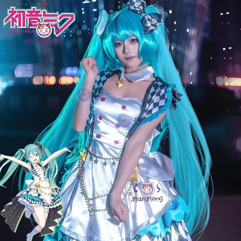 

Miku Cosplay Costume Anime miku Women's Sweet Lolita Dress Headwear Earrings Collar Set Halloween Party Uniform S-XXL