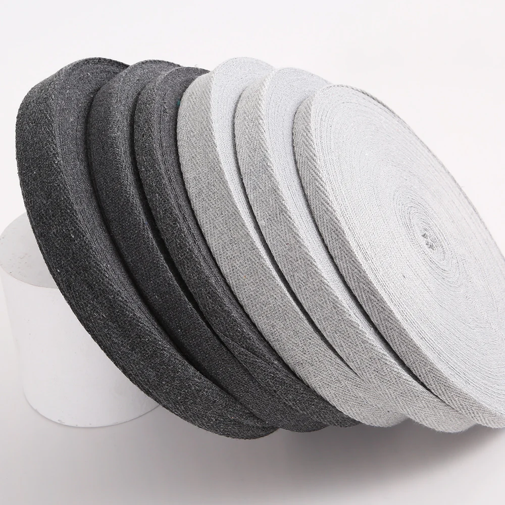 50 Yards 10MM 15MM 20MM Eco-Friendly 100% Cotton Ribbon Hemp Gray European And American Popular Color Garment Sideband