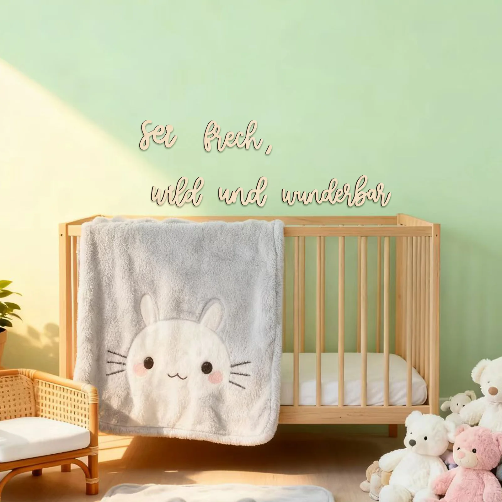 لافتة حضانة خشبية ألمانية - مجموعة مكونة من 5 قطع "Sei Frech, Wild und Wunderbar"، بسمك 4 مم، ديكور جدار غرفة الأطفال، هدية استحمام الطفل