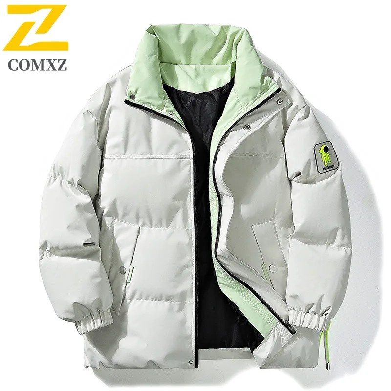 سترة مبطنة للرجال لركوب الدراجات في الهواء الطلق من COMXZ، بياقة واقفة، معطف سميك دافئ من القطن، سترات شتوية مريحة للشارع
