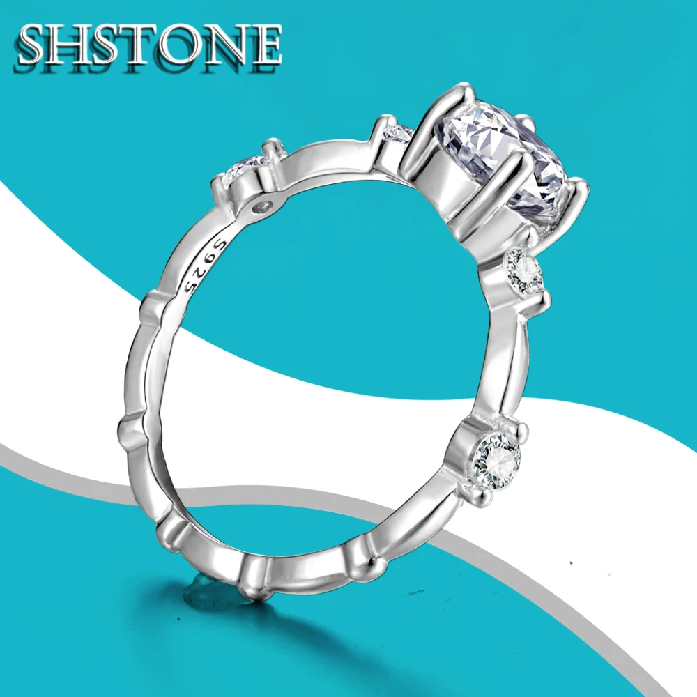 

SHSTONE D Color VVS1 Moissanite Ring 925 Sterling Sliver White Gold Rings Jewely with Certificete Bridal Wedding Bands for Women