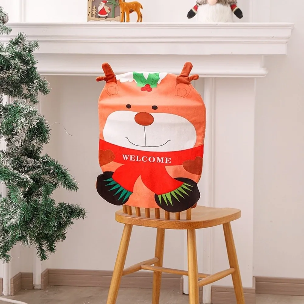 Snowman Christmas Chair Cover Santa Claus Elk Xmas Dinner Chair Seat Cover Reusable Soft Festival Table Decor Dress-up Props