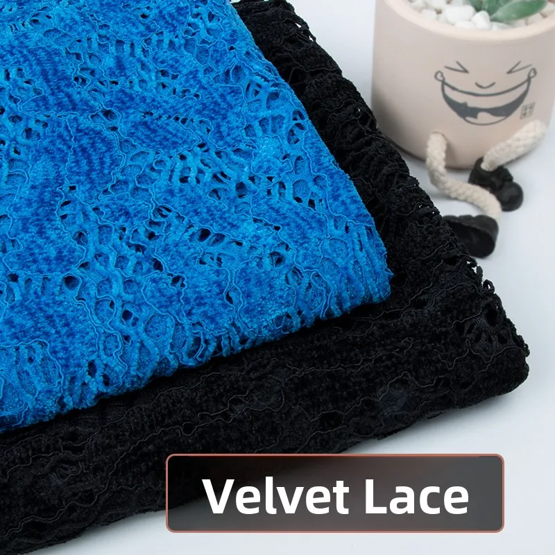 

Флокированная ажурная кружевная ткань для платьев, высококачественный материал для одежды, винтажный стиль, полиэстер