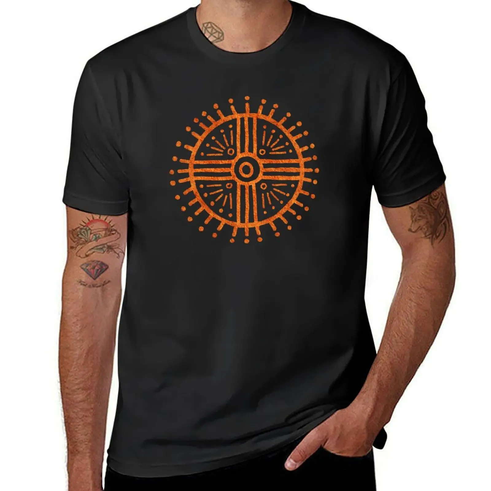 Paleolithic Sun Symbol 7 Redstone Sun Wheel T-Shirt summer tops summer clothes anime clothes new edition men t shirts