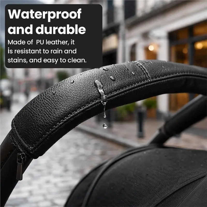 Superr-PU Leather Universal Bumper Bar Cover Stroller Accessories, Protective Cover With Armrest Handle Hooked Closures