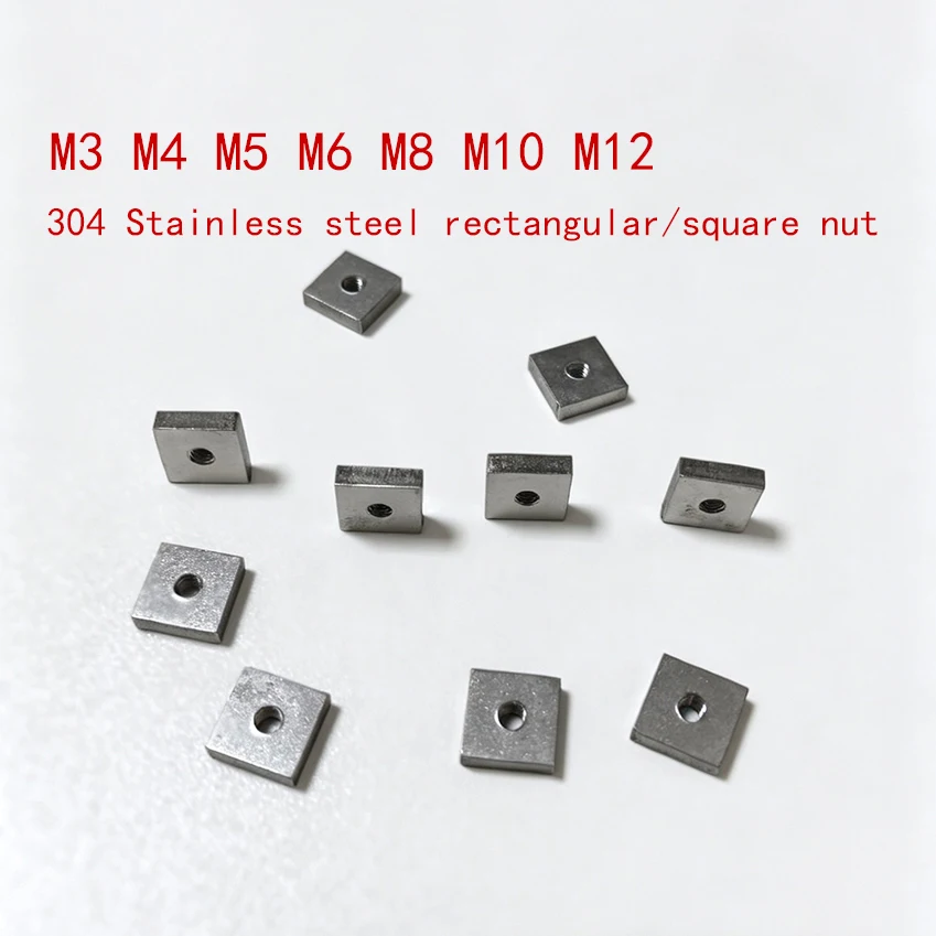304 Stainless Steel Rectangular Nut, Thin Slider Nut, Aluminum Profile Accessory M3 M4M5 M6 M8 M10 M12