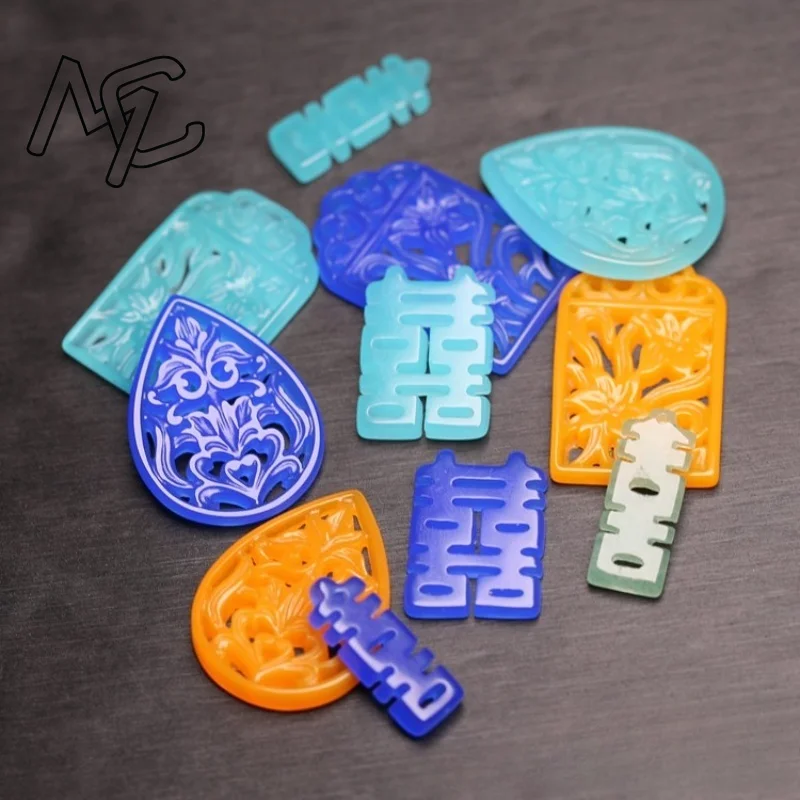 2PC Original Blue Water Jade Emerald Hollow Out Earrings Jewellery Fashion Accessories DIY Hairpins Woman Amulet Customized