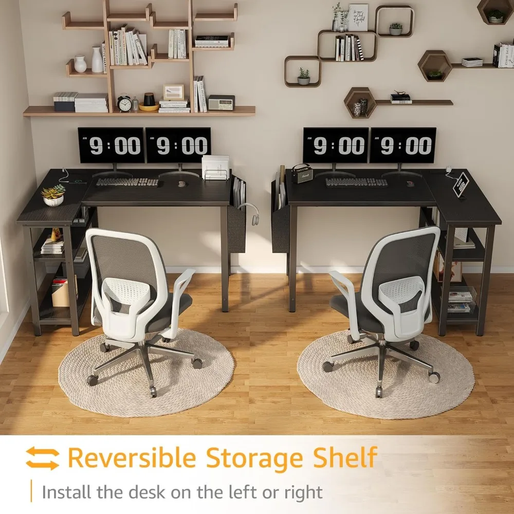 L Shaped Desk with Shelves, Power Outlet, 40 Inch Small Corner Computer Gaming Desk