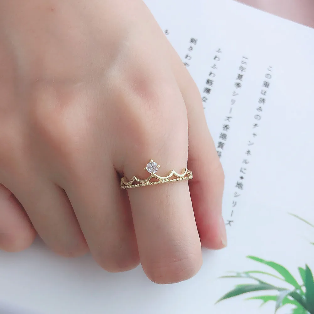 ZHOUYANG Rings For Women light Luxury Style Princess Crown Zircon Rose Gold Color Daily Party Finger Ring Fashion Jewelry R020