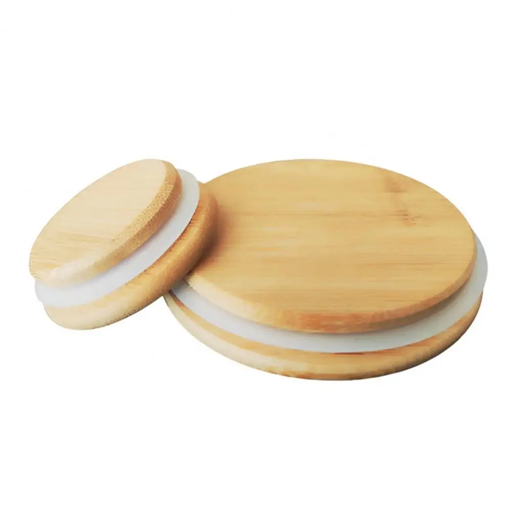 Leak Proof Lid Round Bamboo Lid for Glass Jars Airtight Wooden Canister Cover Food-grade Leak-proof Reusable Tea Tin Sealing