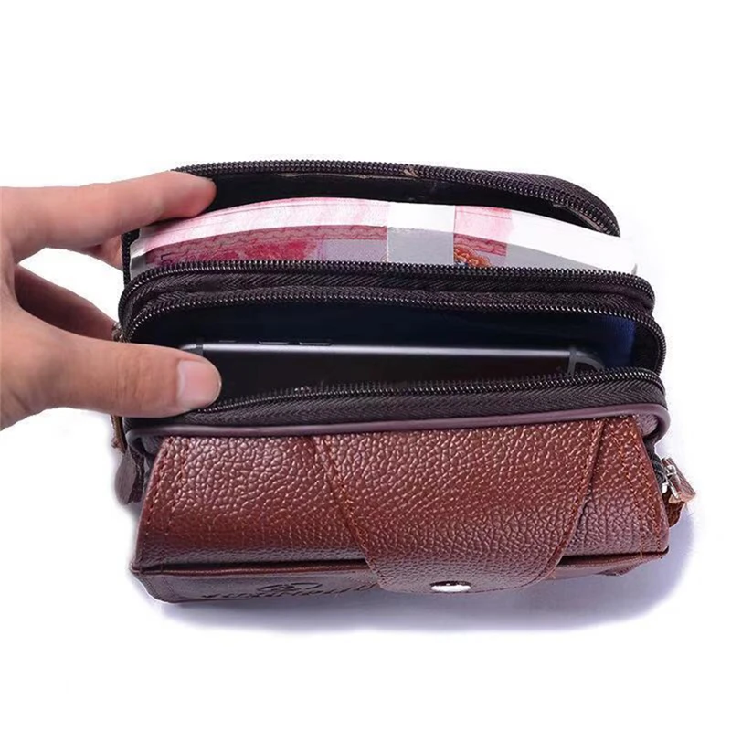 Universal Leather Mobile Phone Pouch for iPhone 12 Mini Waterproof Horizontal Bag Multifunctional Wear belt Waist Shoulder Bags