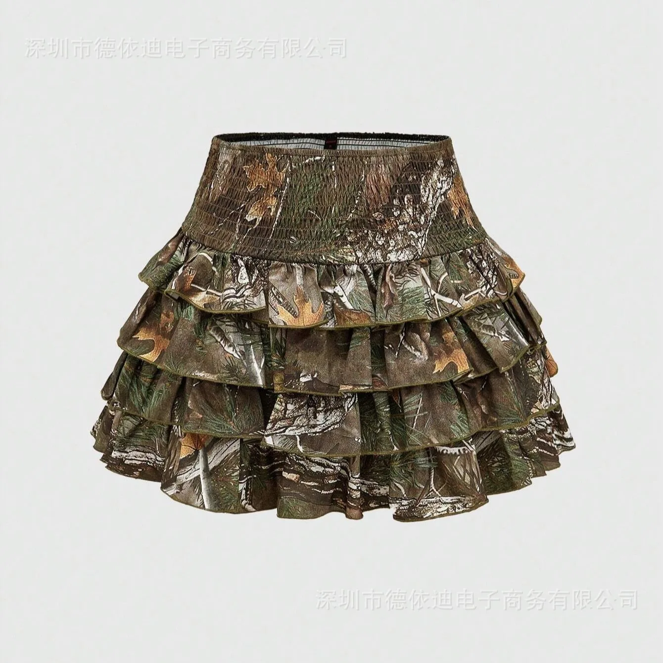 

2026 New Y2K Camouflage Mini Skirt Women High Waist Elastic Cake Skirt Multi Layer Ruffle Hem Street Sweet Spicy Short Skirt